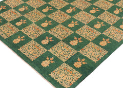 handmade Transitional Kafkaz Green Tan Hand Knotted RECTANGLE 100% WOOL area rug 9X13