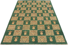 handmade Transitional Kafkaz Green Tan Hand Knotted RECTANGLE 100% WOOL area rug 9X13