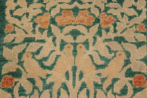 handmade Modern Kafkaz Green Tan Hand Knotted RECTANGLE 100% WOOL area rug 9' x 13'