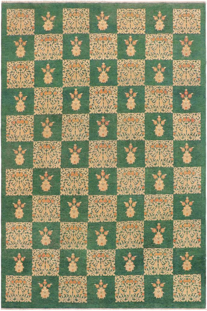 handmade Transitional Kafkaz Green Tan Hand Knotted RECTANGLE 100% WOOL area rug 9X13