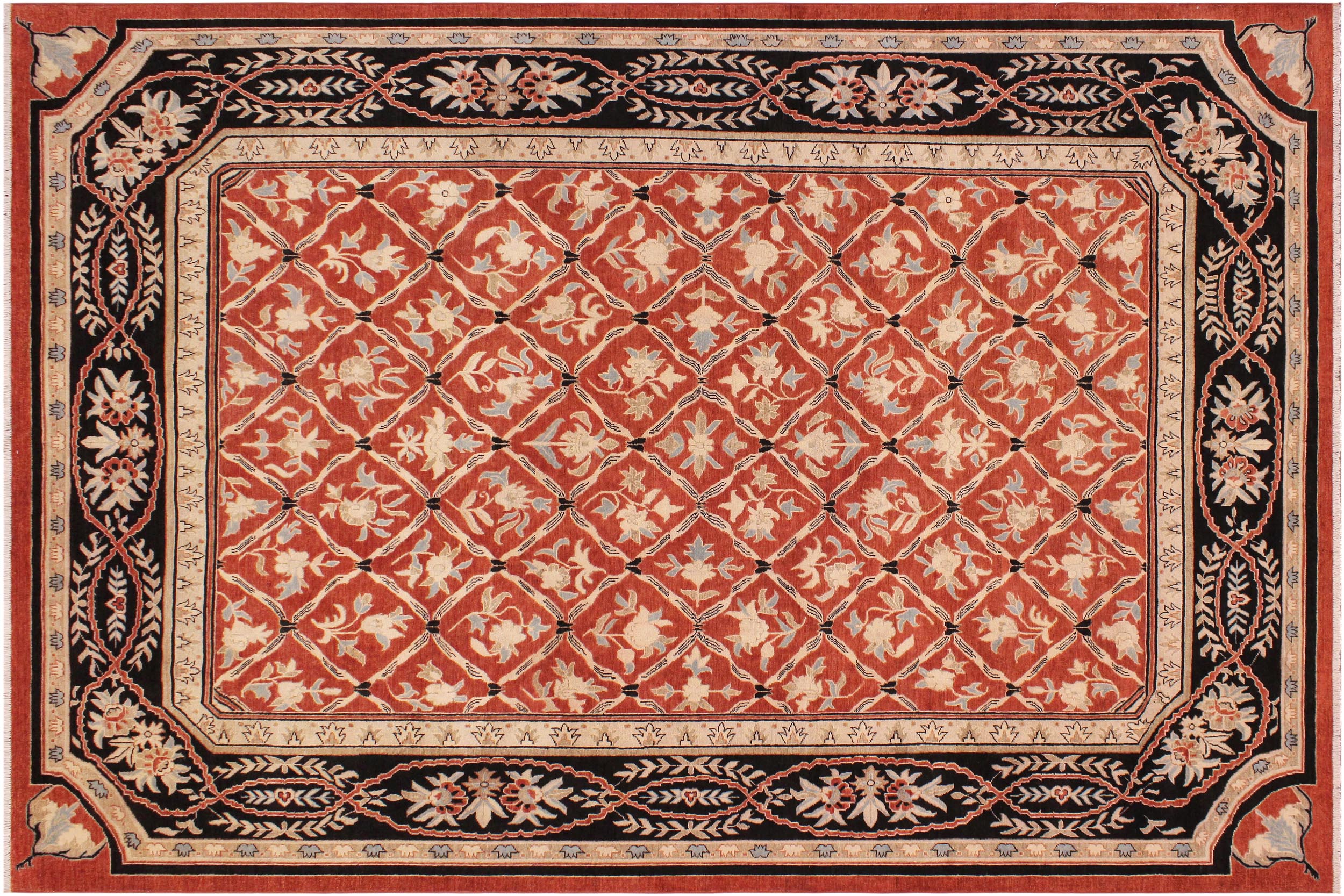 handmade Transitional Kafkaz Rust Black Hand Knotted RECTANGLE 100% WOOL area rug 9' x 12'