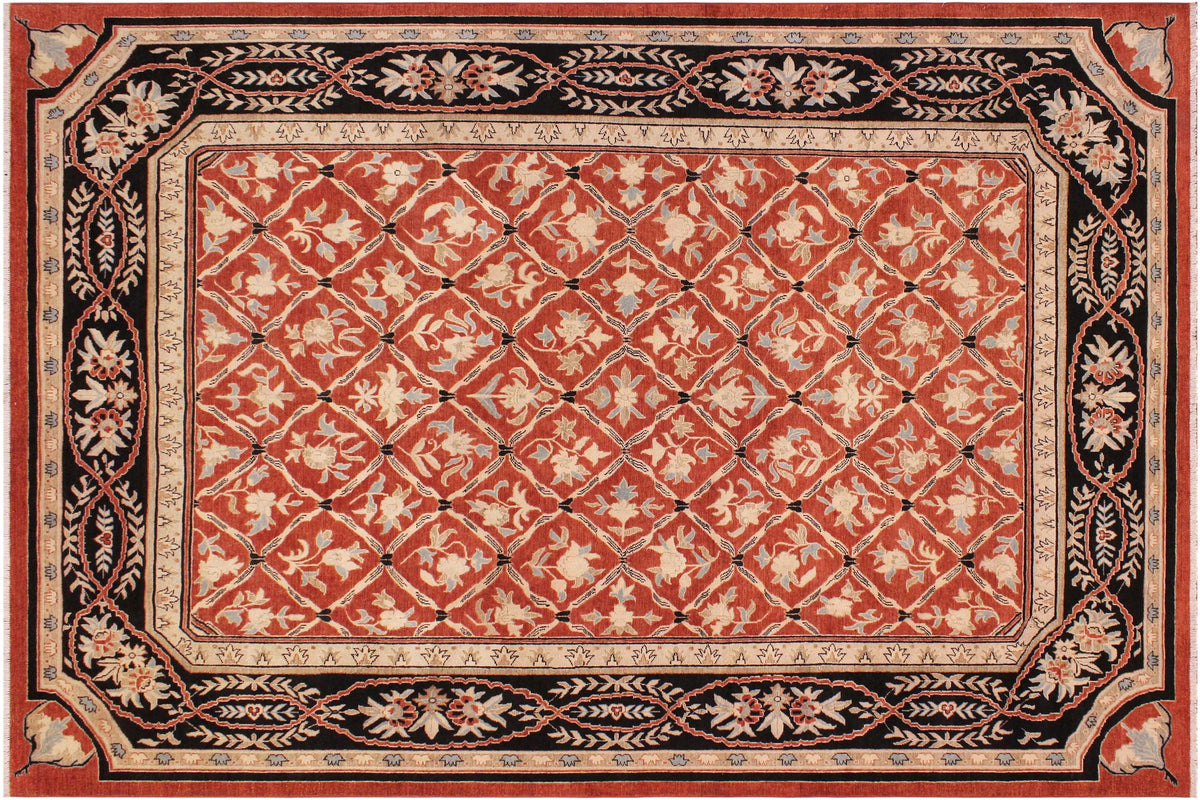 handmade Transitional Kafkaz Rust Black Hand Knotted RECTANGLE 100% WOOL area rug 9' x 12'
