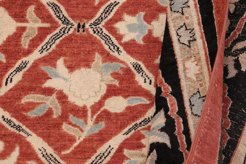 handmade Transitional Kafkaz Rust Black Hand Knotted RECTANGLE 100% WOOL area rug 9' x 12'