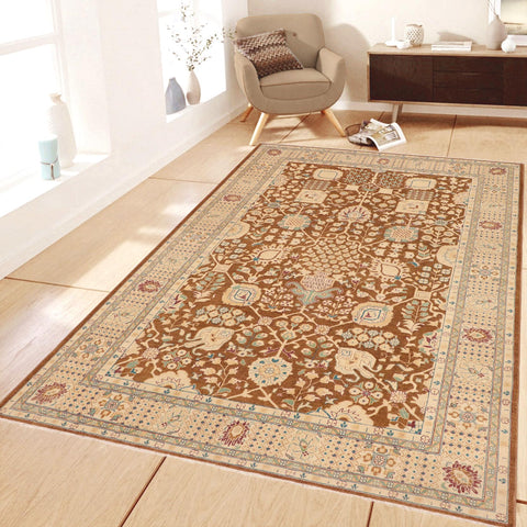 handmade Transitional Kafkaz Brown Beige Hand Knotted RECTANGLE 100% WOOL area rug 9' x 12'
