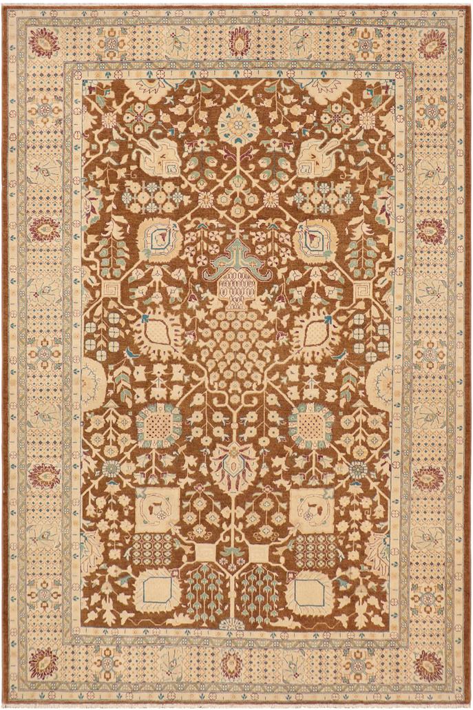 handmade Traditional Kafkaz Brown Beige Hand Knotted RECTANGLE 100% WOOL area rug 9X12
