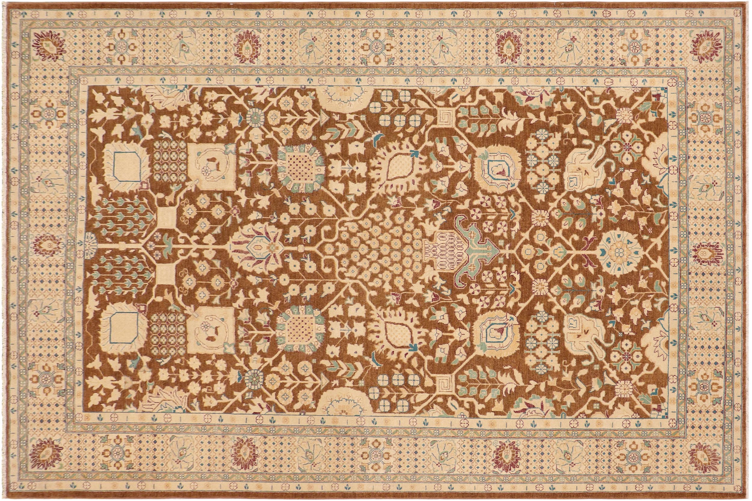 handmade Transitional Kafkaz Brown Beige Hand Knotted RECTANGLE 100% WOOL area rug 9' x 12'