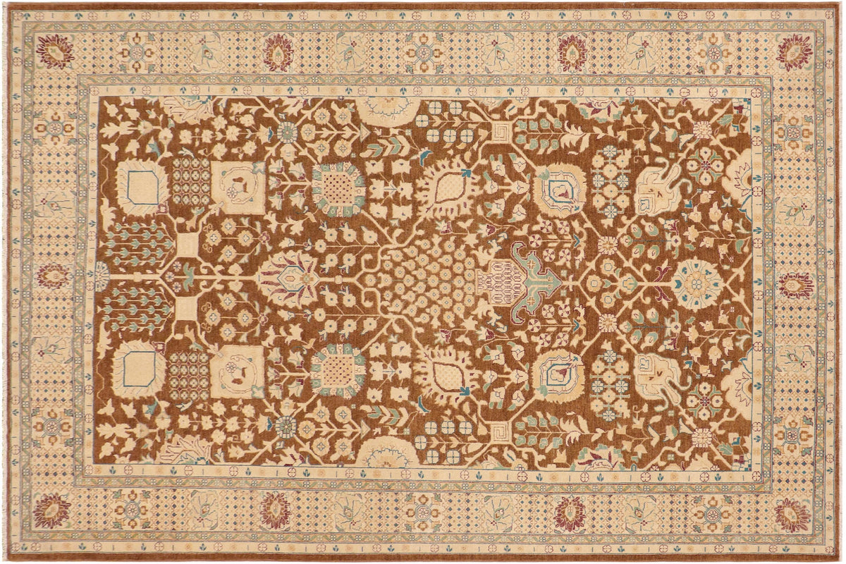 handmade Transitional Kafkaz Brown Beige Hand Knotted RECTANGLE 100% WOOL area rug 9' x 12'