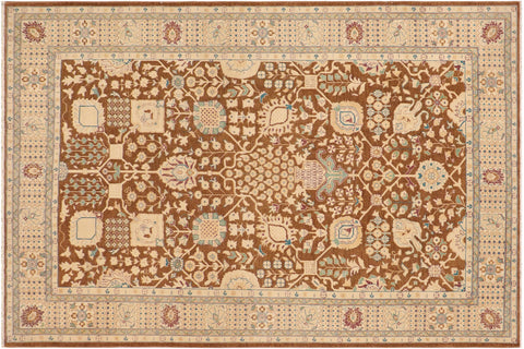 handmade Transitional Kafkaz Brown Beige Hand Knotted RECTANGLE 100% WOOL area rug 9' x 12'