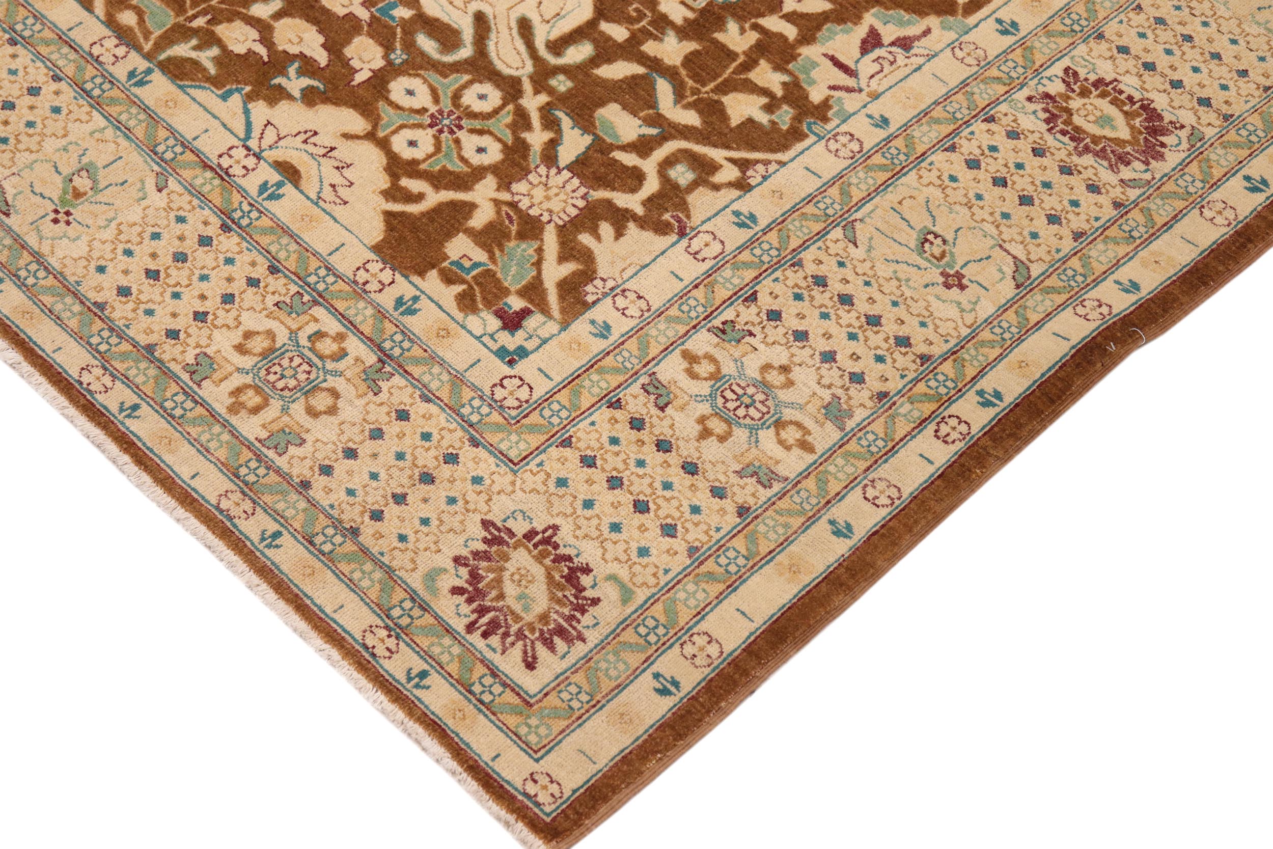 handmade Transitional Kafkaz Brown Beige Hand Knotted RECTANGLE 100% WOOL area rug 9' x 12'