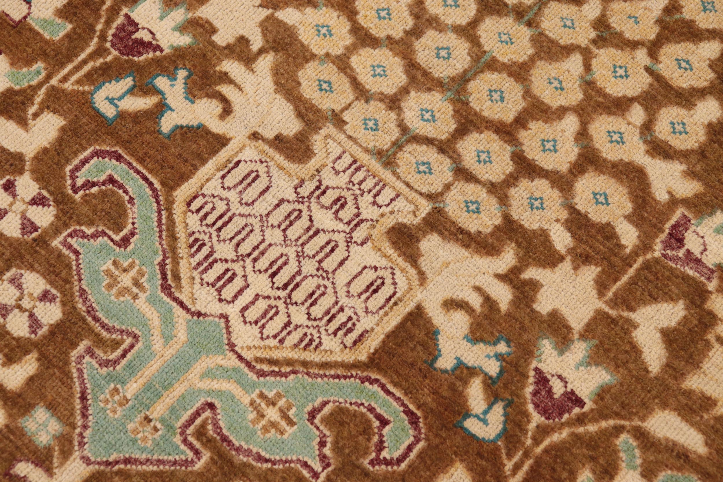 handmade Transitional Kafkaz Brown Beige Hand Knotted RECTANGLE 100% WOOL area rug 9' x 12'