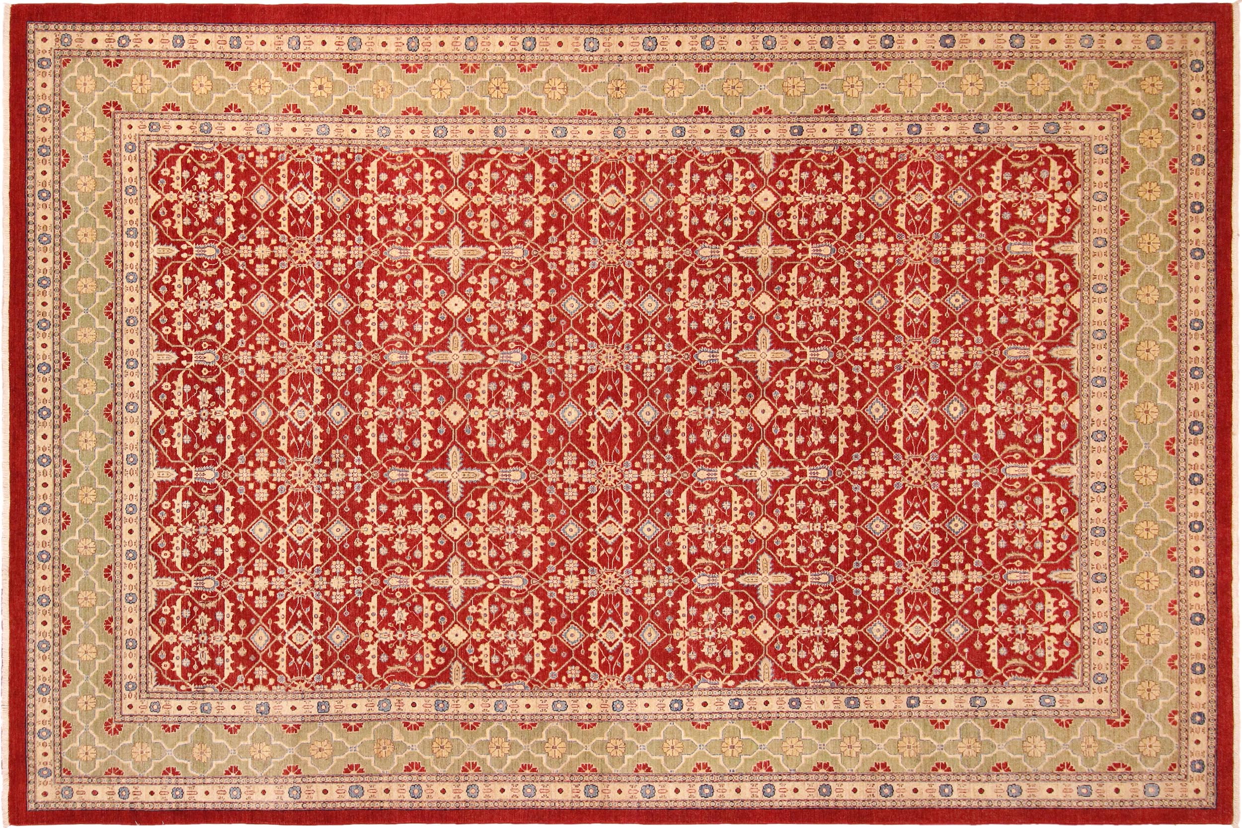 handmade Transitional Kafkaz Red Green Hand Knotted RECTANGLE 100% WOOL area rug 10' x 14'