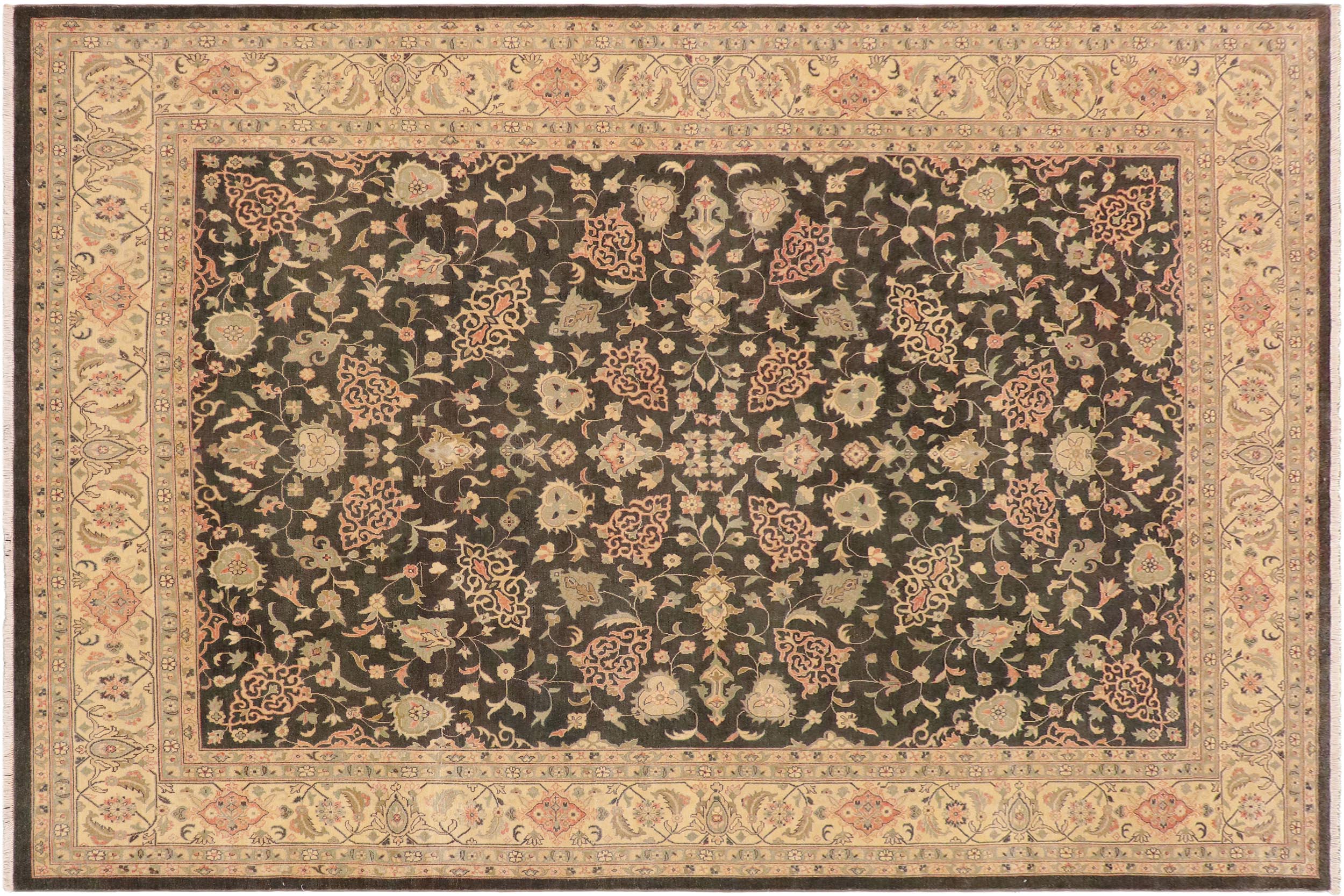 handmade Traditional Kafkaz Charcoal Green Hand Knotted RECTANGLE 100% WOOL area rug 9x12