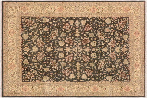 handmade Traditional Kafkaz Charcoal Green Hand Knotted RECTANGLE 100% WOOL area rug 9x12