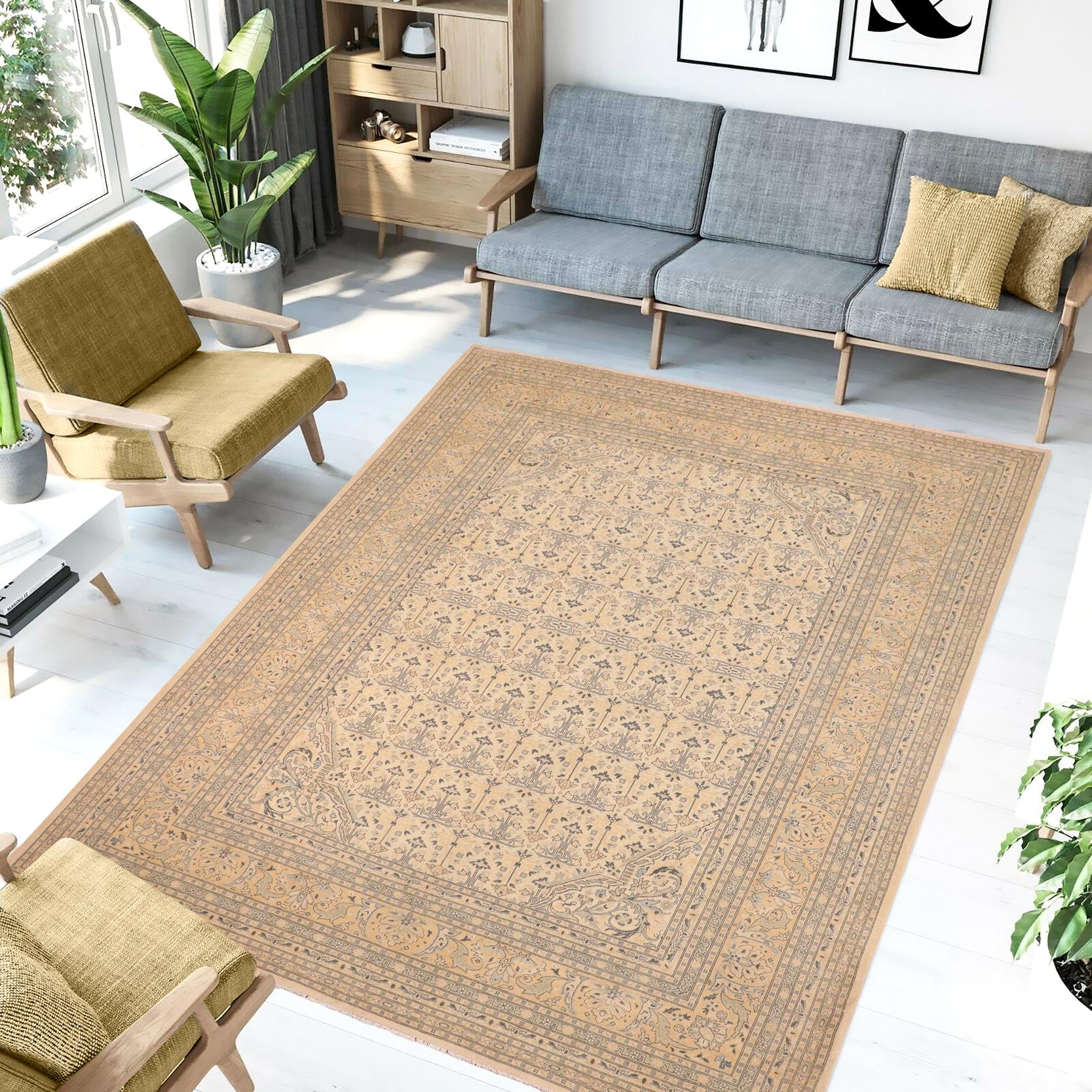 handmade Traditional Kafkaz Beige Gold Hand Knotted RECTANGLE 100% WOOL area rug 10x14