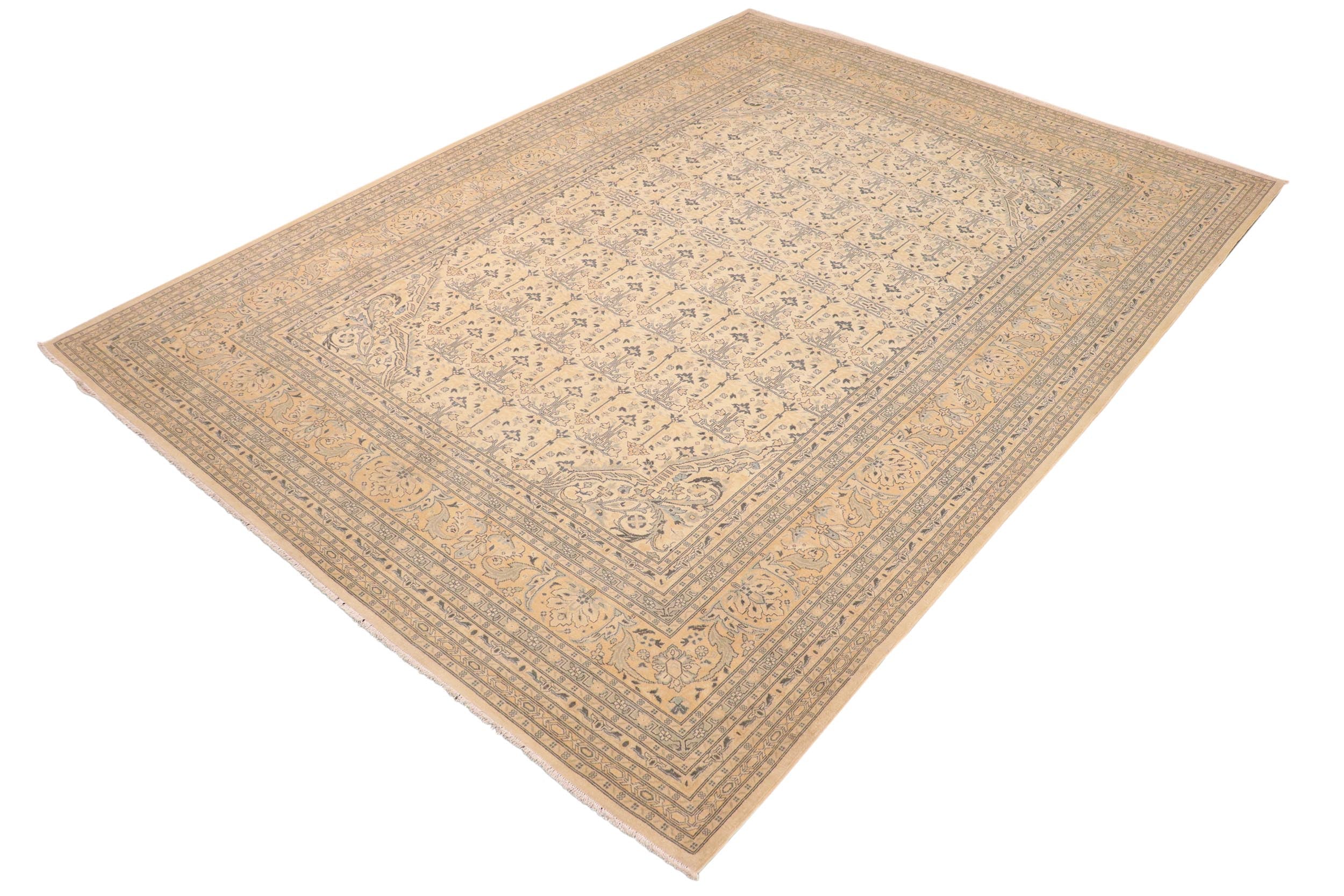 handmade Traditional Kafkaz Beige Gold Hand Knotted RECTANGLE 100% WOOL area rug 10x14
