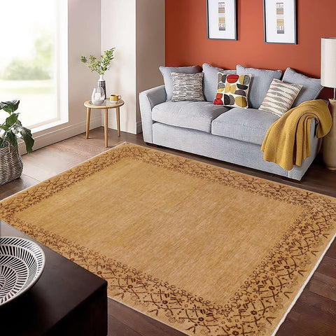 handmade Modern Kafkaz Tan Brown Hand Knotted RECTANGLE 100% WOOL area rug 9' x 12'