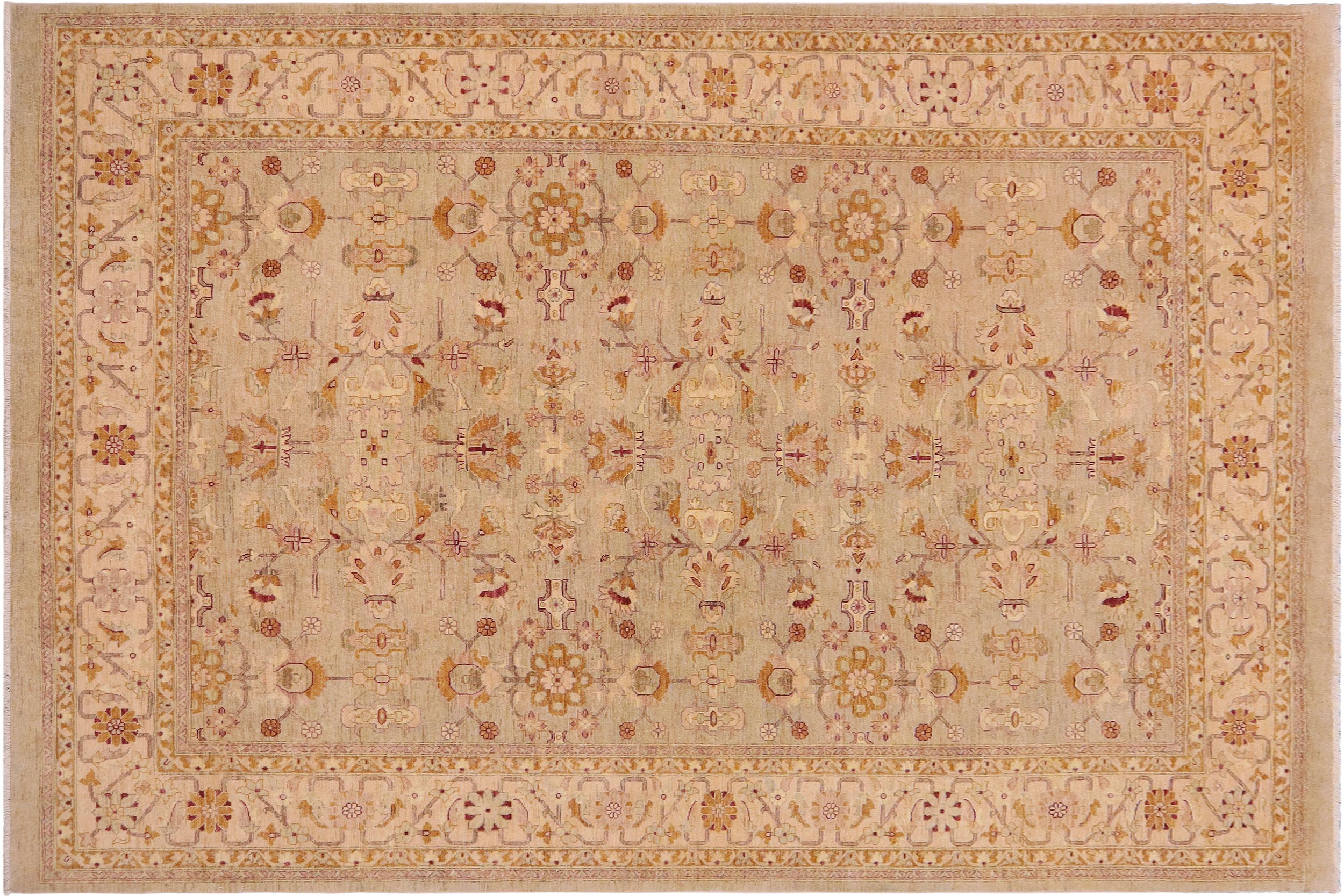 handmade Transitional Kafkaz Lt. Green Beige Hand Knotted RECTANGLE 100% WOOL area rug 9' x 12'