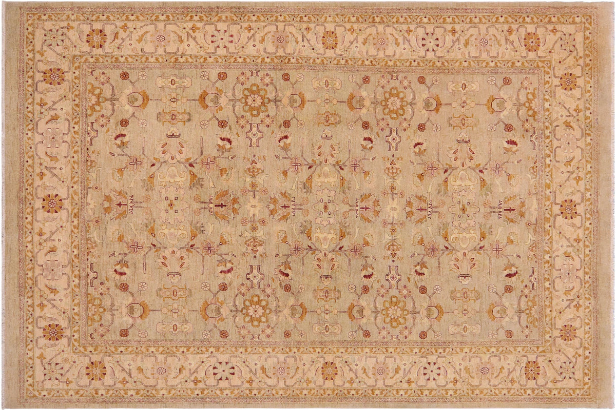handmade Transitional Kafkaz Lt. Green Beige Hand Knotted RECTANGLE 100% WOOL area rug 9' x 12'
