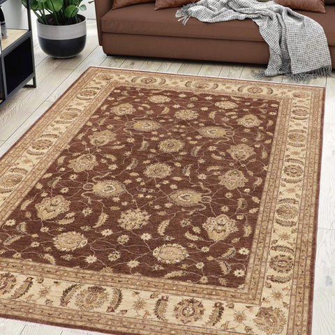 handmade Transitional Kafkaz Brown Beige Hand Knotted RECTANGLE 100% WOOL area rug 9' x 12'