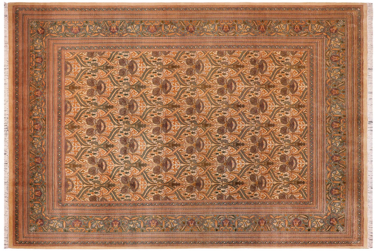 handmade Transitional Hamjolie Ivory Lt. Green Hand Knotted RECTANGLE 100% WOOL area rug 9x12