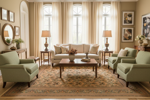 handmade Transitional Hamjolie Ivory Lt. Green Hand Knotted RECTANGLE 100% WOOL area rug 9x12
