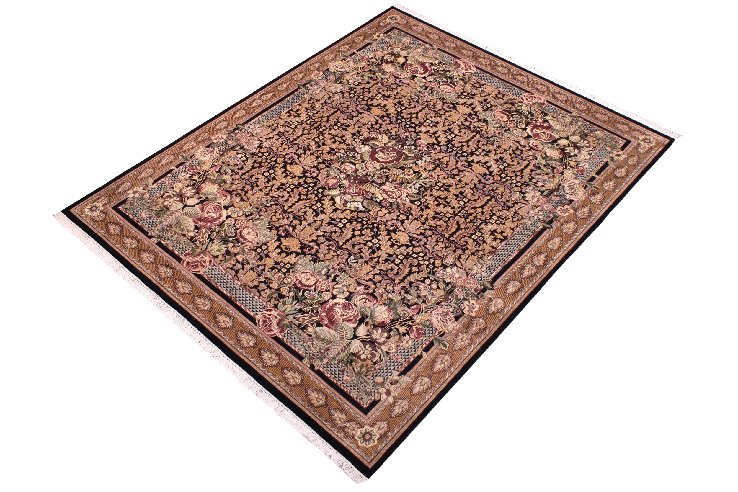 handmade Traditional Rasmi Romal Black Brown Hand Knotted RECTANGLE 100% WOOL area rug 9x12