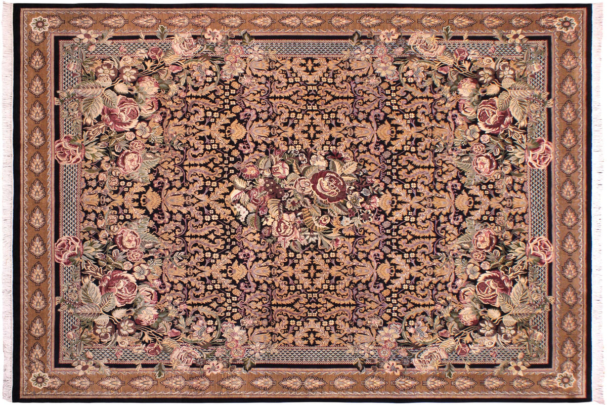 handmade Traditional Rasmi Romal Black Brown Hand Knotted RECTANGLE 100% WOOL area rug 9x12