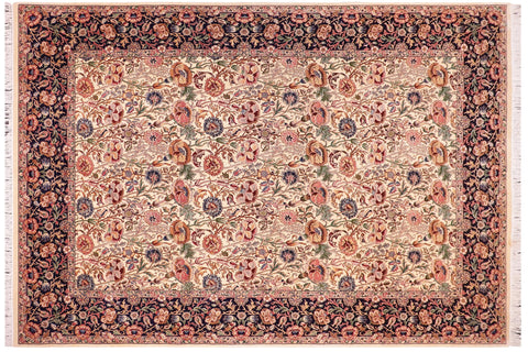 handmade Transitional Irfan Ivory Blue Hand Knotted RECTANGLE 100% WOOL area rug 9x12