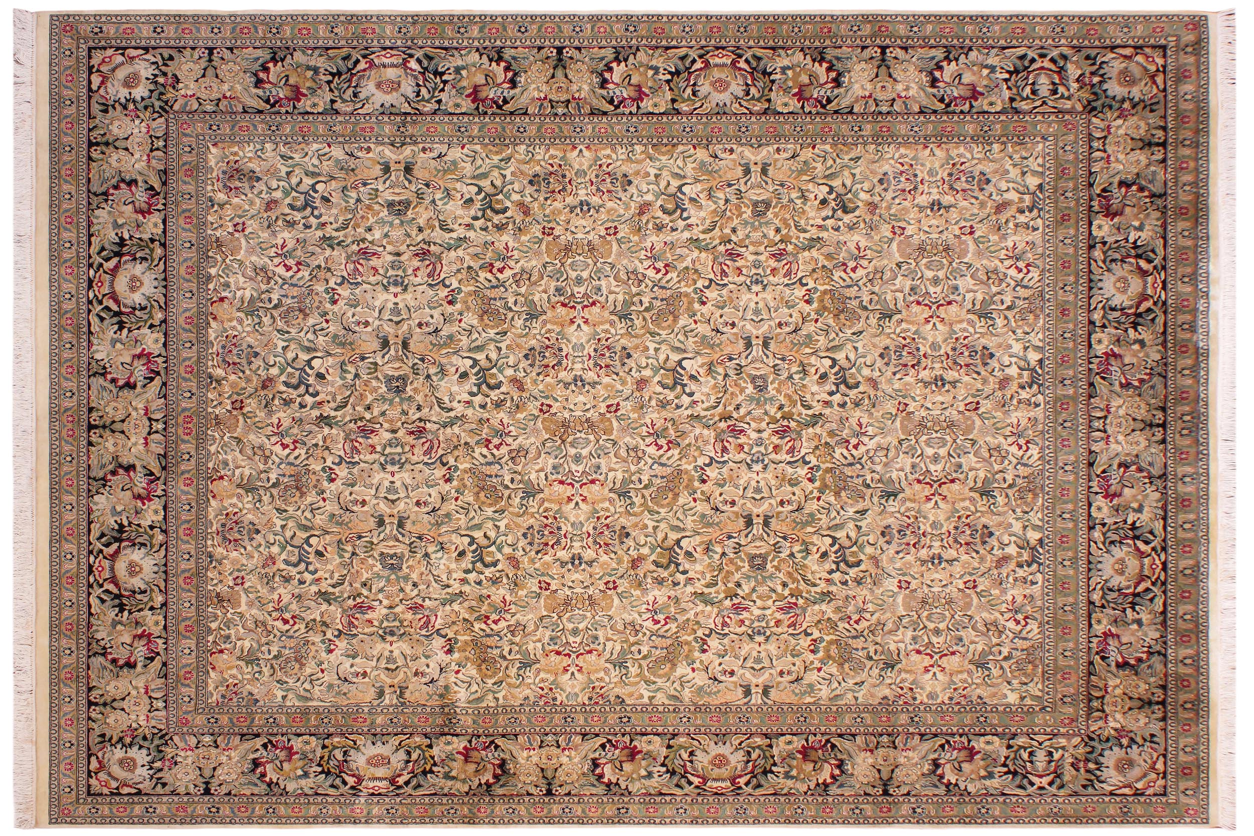 handmade Traditional Sukhan Ivory Black Hand Knotted RECTANGLE 100% WOOL area rug 9x12