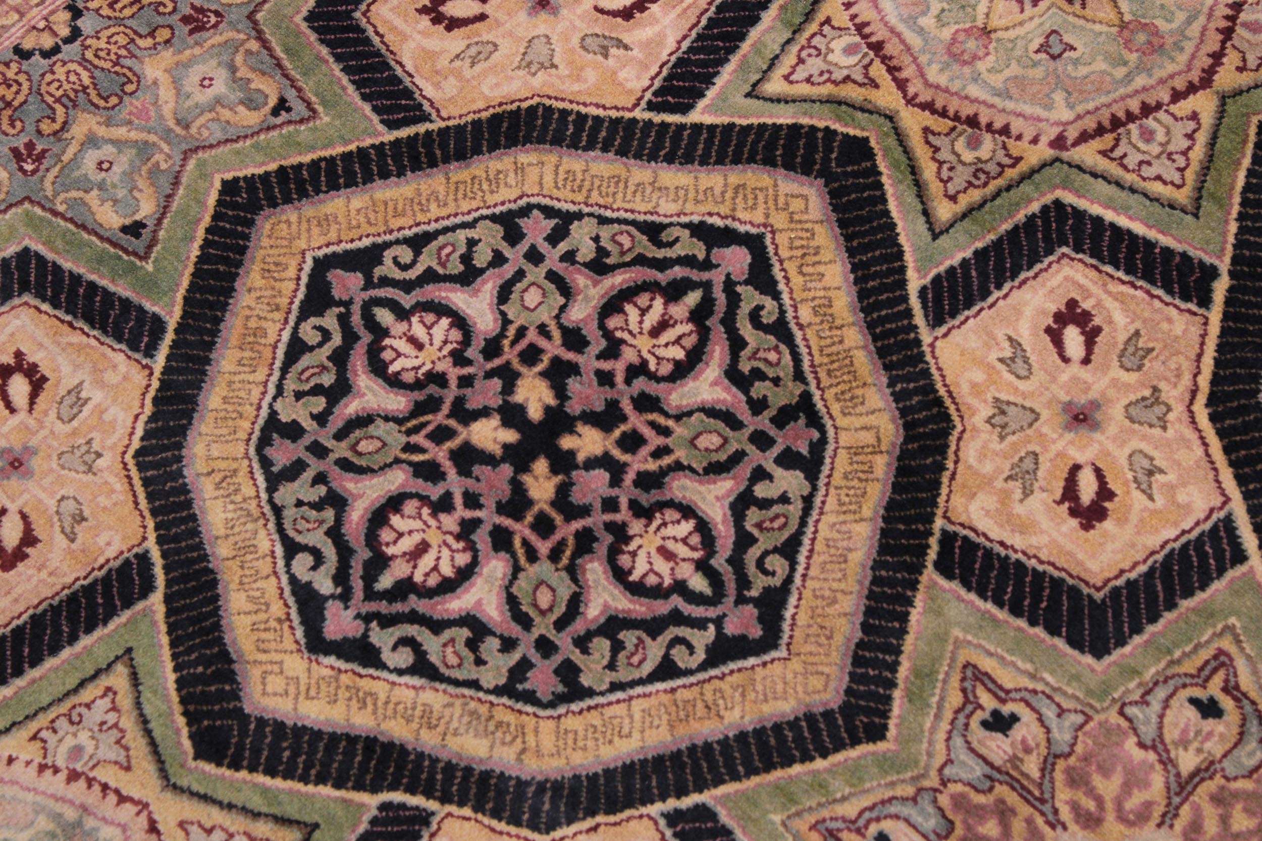 handmade Transitional Mugalart Black Multi Hand Knotted RECTANGLE 100% WOOL area rug 9x12