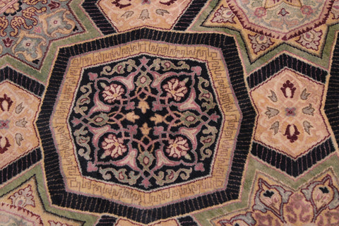 handmade Transitional Mugalart Black Multi Hand Knotted RECTANGLE 100% WOOL area rug 9x12