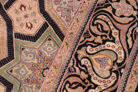 handmade Transitional Mugalart Black Multi Hand Knotted RECTANGLE 100% WOOL area rug 9x12