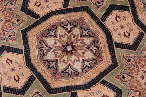 handmade Transitional Mugalart Black Multi Hand Knotted RECTANGLE 100% WOOL area rug 9x12