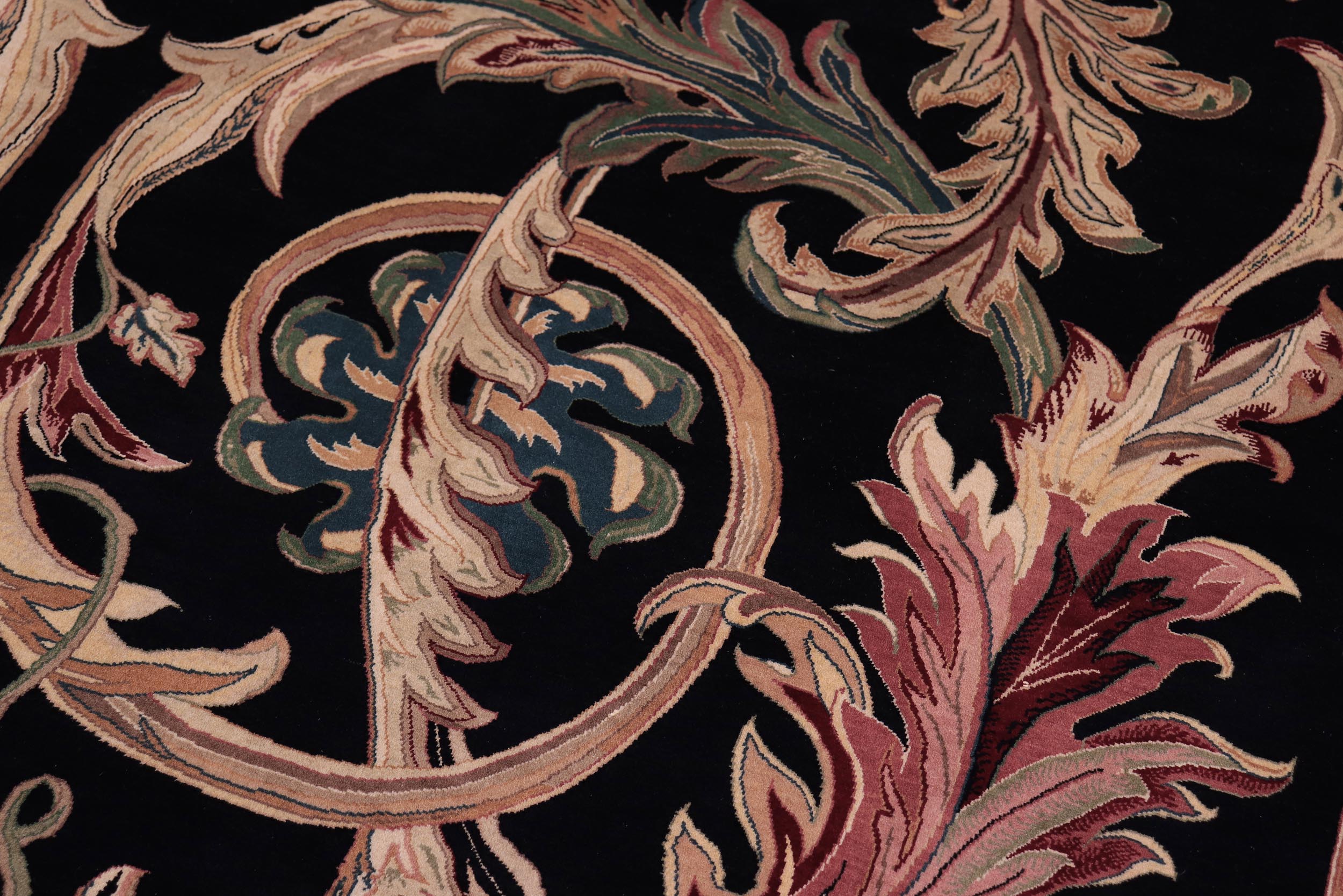 handmade Traditional Bhati Black Lt. Gray Hand Knotted RECTANGLE 100% WOOL area rug 9x12