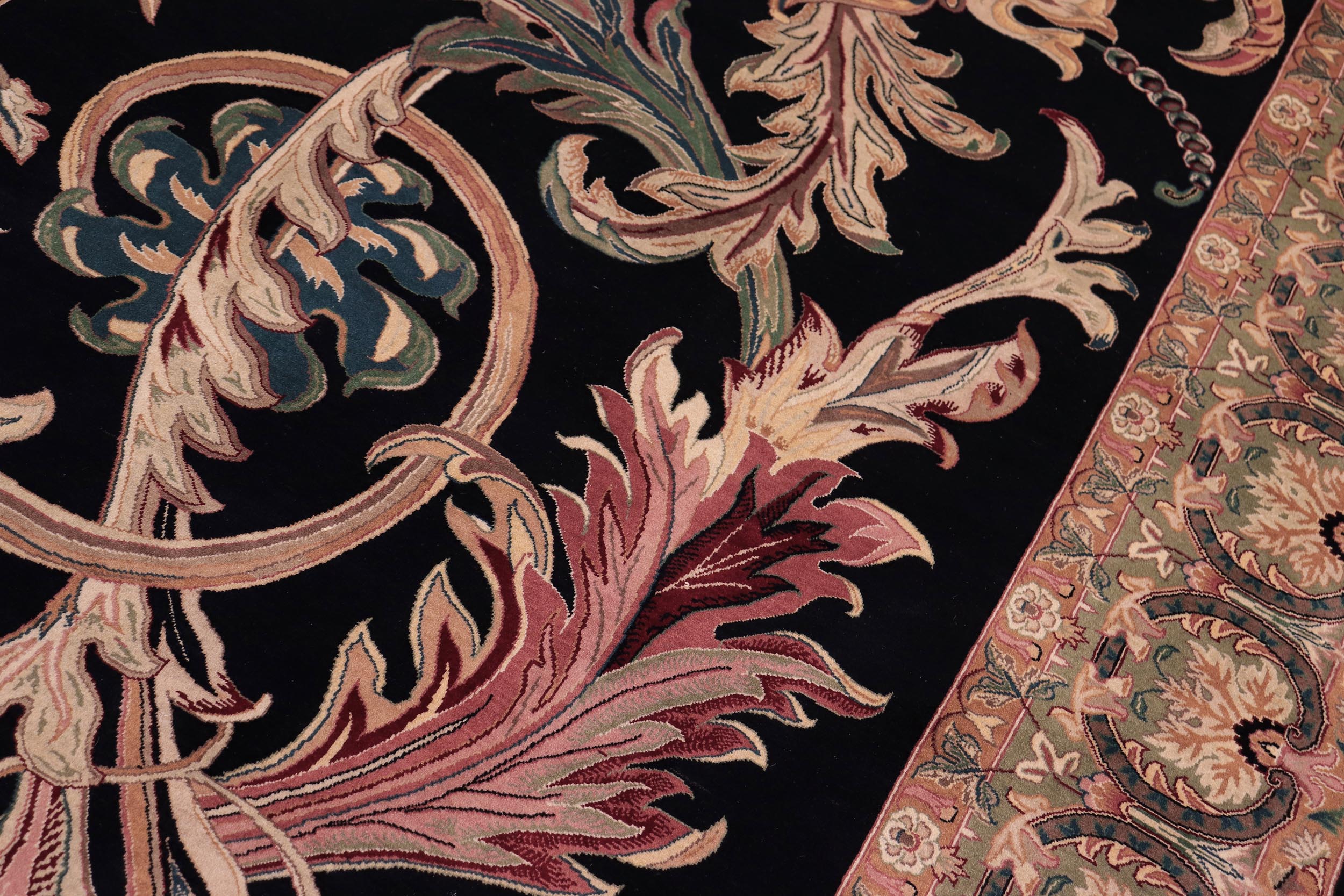 handmade Traditional Bhati Black Lt. Gray Hand Knotted RECTANGLE 100% WOOL area rug 9x12