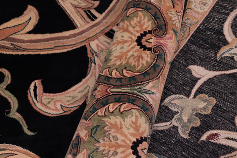 handmade Traditional Bhati Black Lt. Gray Hand Knotted RECTANGLE 100% WOOL area rug 9x12