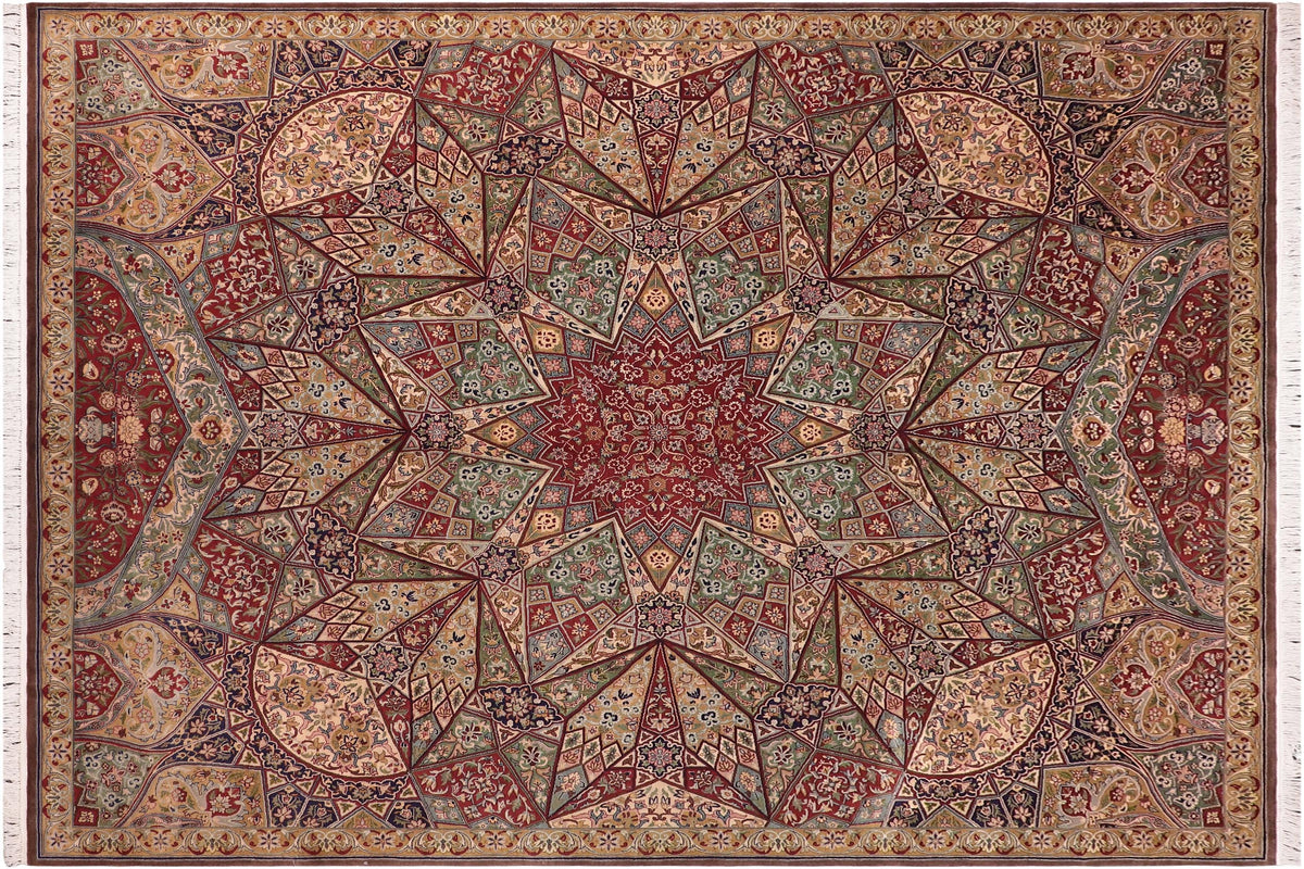 handmade Traditional Mugalart Brown Multi Hand Knotted RECTANGLE 100% WOOL area rug 9x12