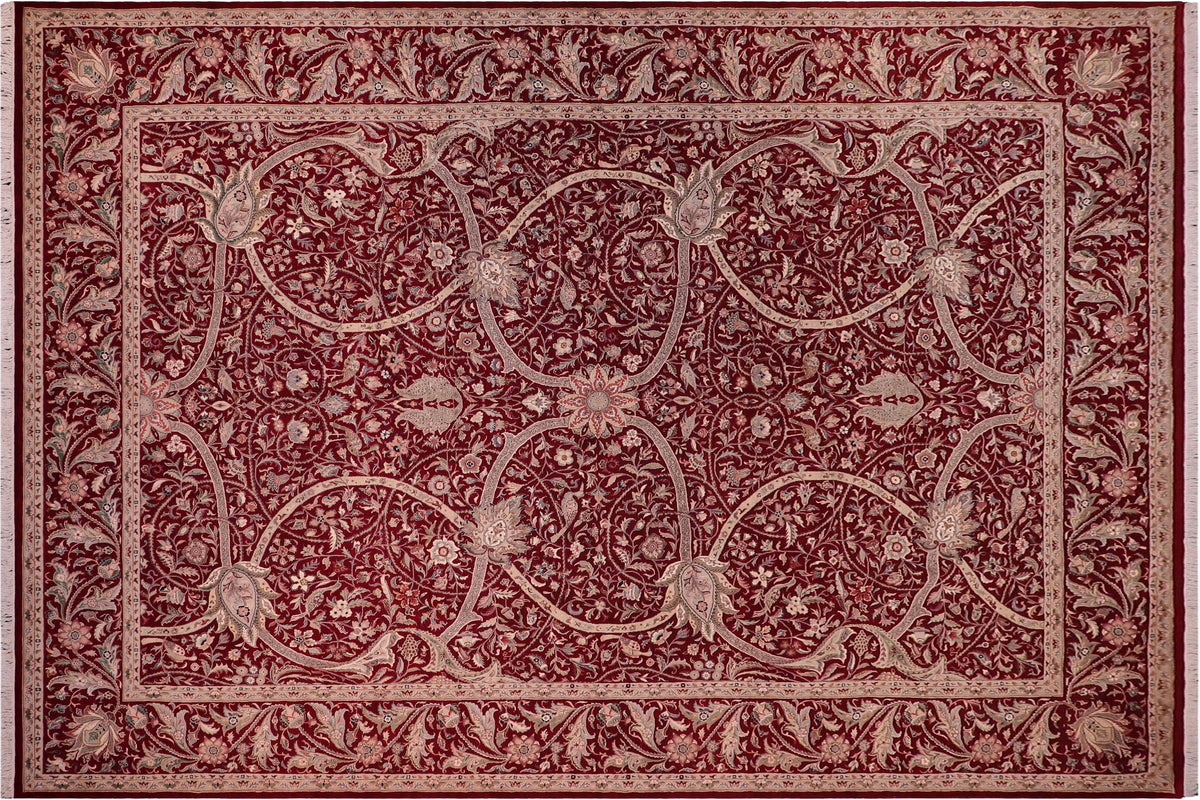 handmade Transitional Arshad Red Red Hand Knotted RECTANGLE 100% WOOL area rug 9x12