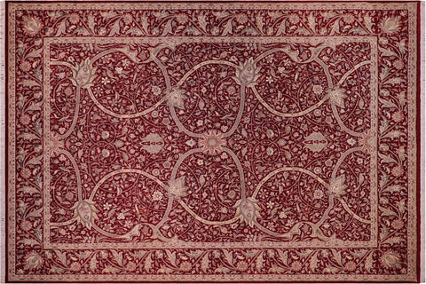 handmade Transitional Arshad Red Red Hand Knotted RECTANGLE 100% WOOL area rug 9x12