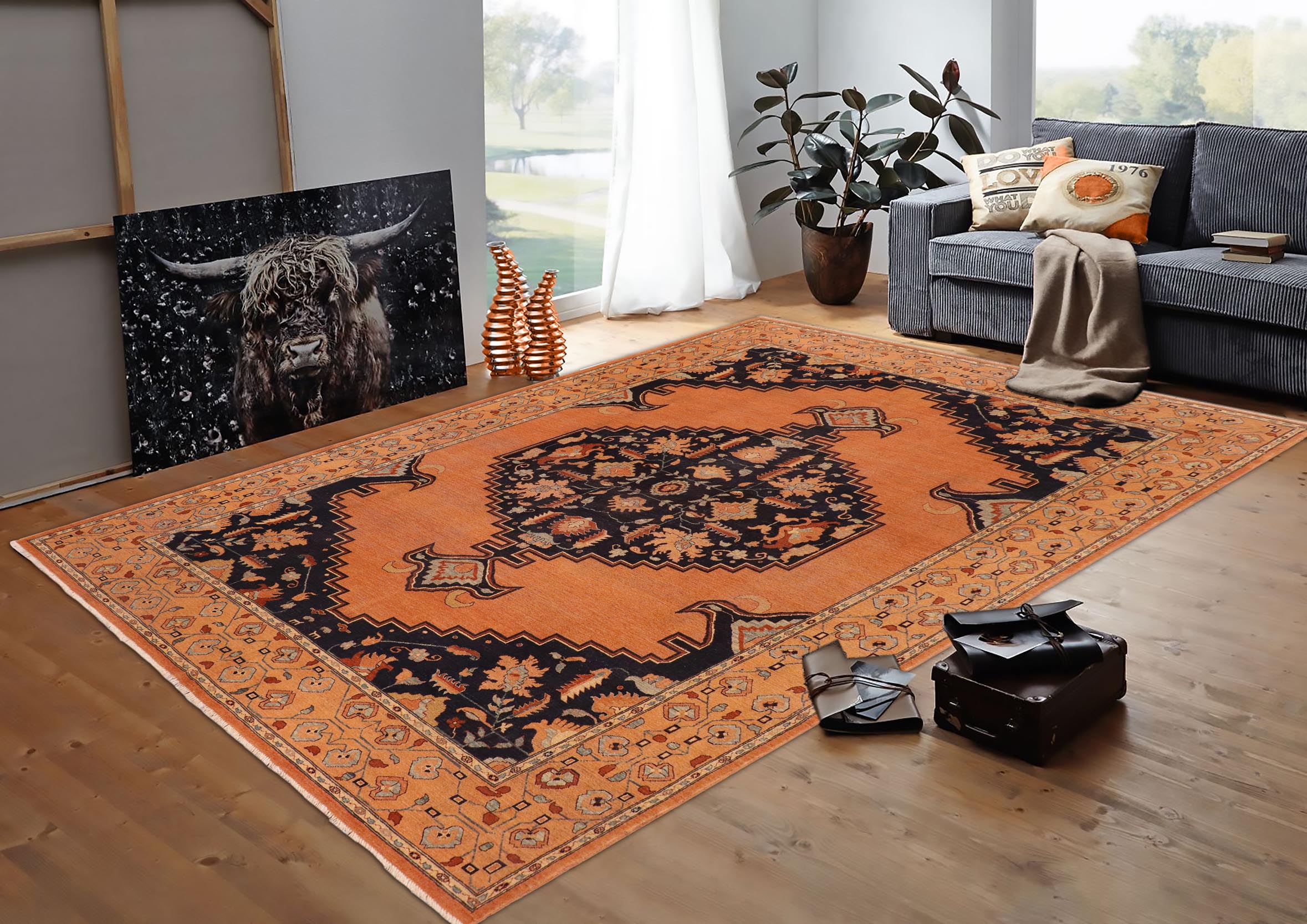 handmade Traditional Antique Rust Blue Hand Knotted RECTANGLE 100% WOOL area rug 8' x 11'