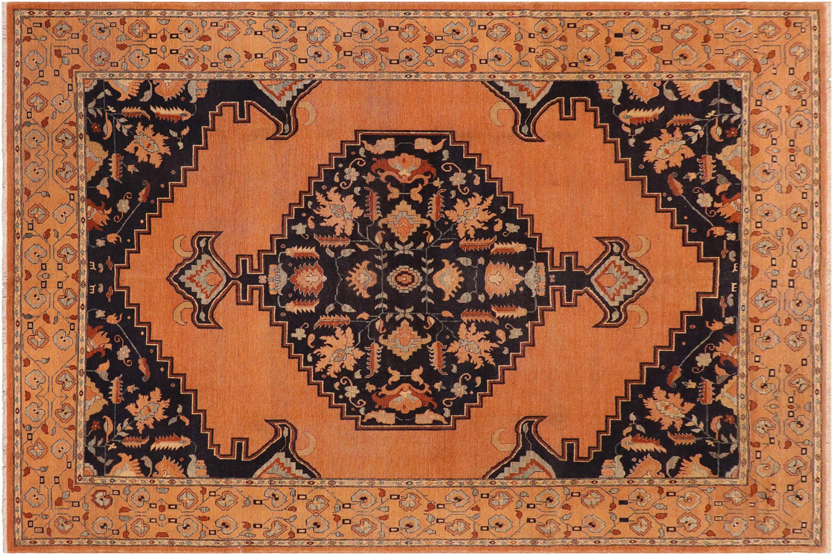 Vintage Distressed Maddie Rust/Blue Hand Knotted Wool Rug - 7'10'' x 10'7''