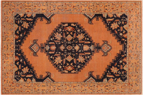 Vintage Distressed Maddie Rust/Blue Hand Knotted Wool Rug - 7'10'' x 10'7''