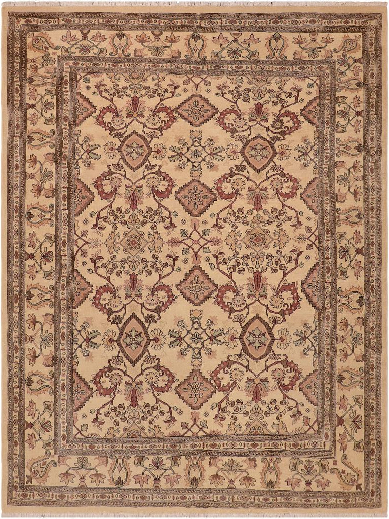 handmade Transitional Antique Beige Brown Hand Knotted RECTANGLE 100% WOOL area rug 9x9
