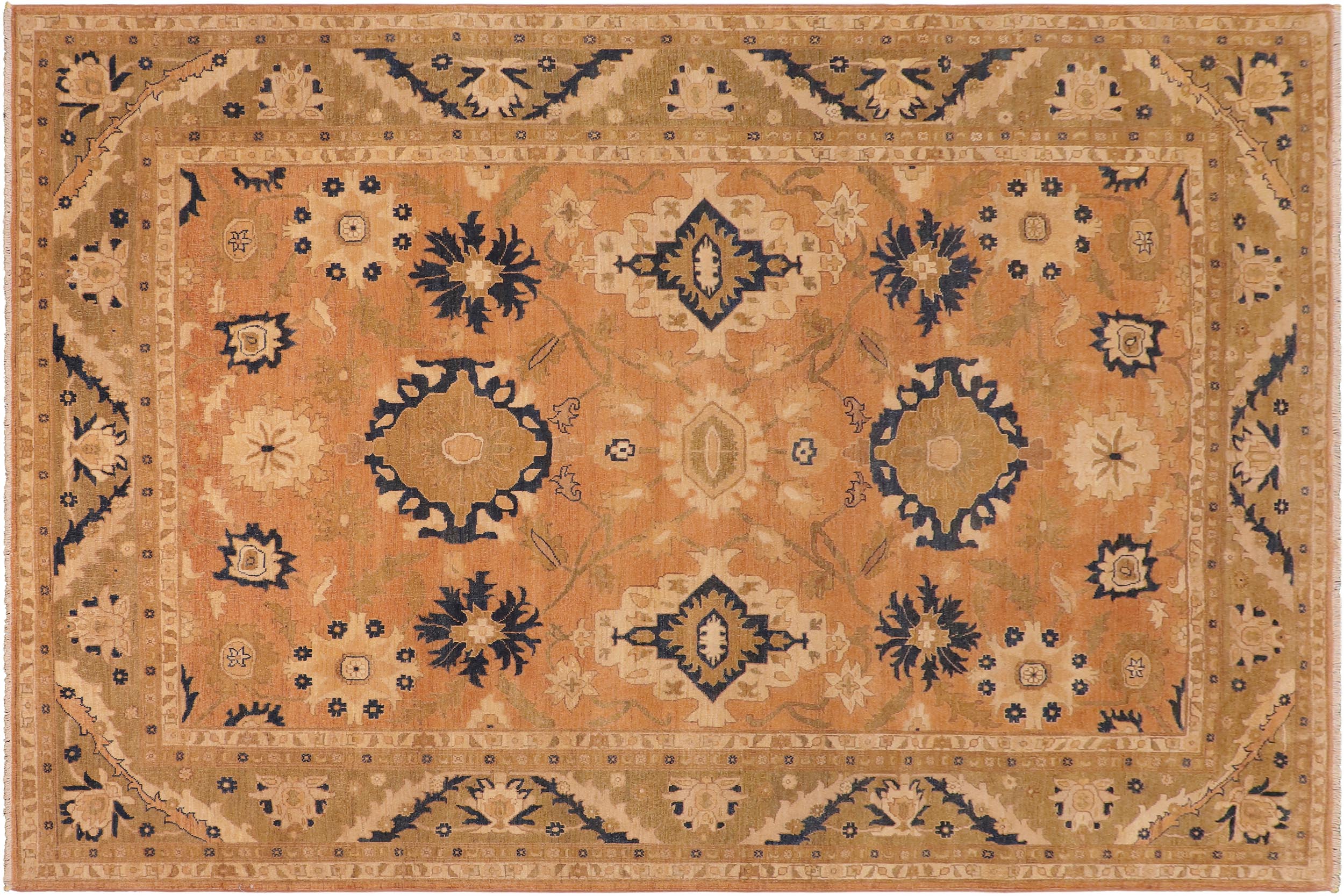 handmade Traditional Kafkaz Orange Lt. Green Hand Knotted RECTANGLE 100% WOOL area rug 8x10