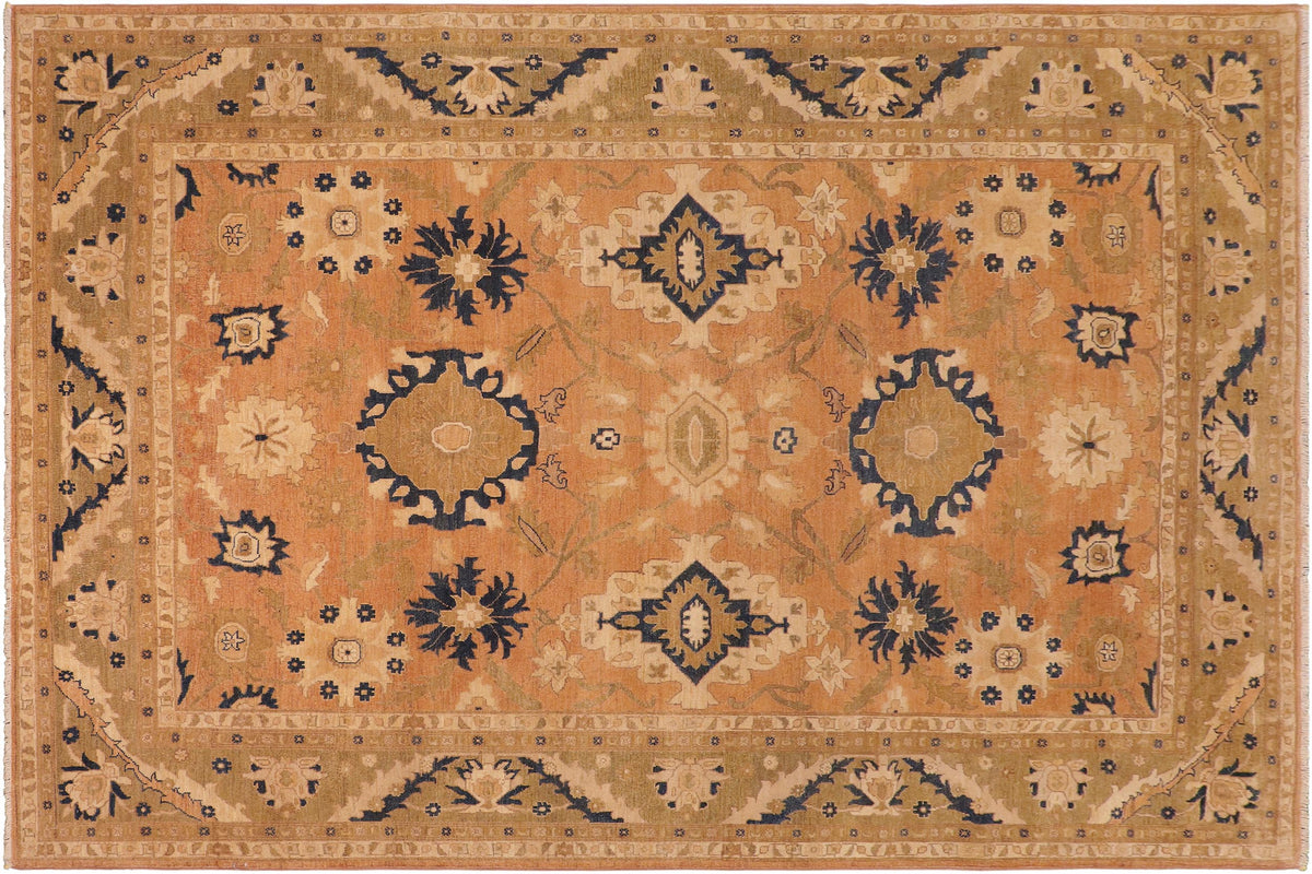 handmade Traditional Kafkaz Orange Lt. Green Hand Knotted RECTANGLE 100% WOOL area rug 8x10