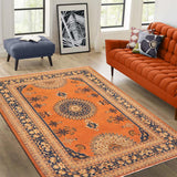 handmade Traditional Kafkaz Rust Blue Hand Knotted RECTANGLE 100% WOOL area rug 8 x 10