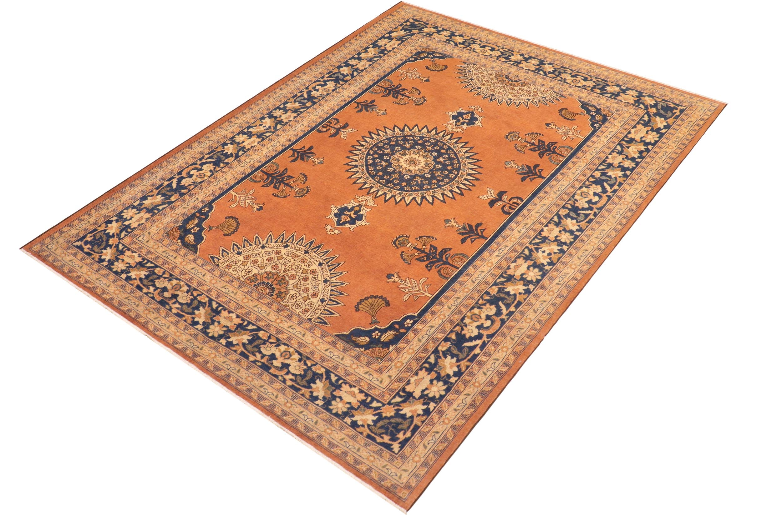 handmade Traditional Kafkaz Rust Blue Hand Knotted RECTANGLE 100% WOOL area rug 8' x 10'