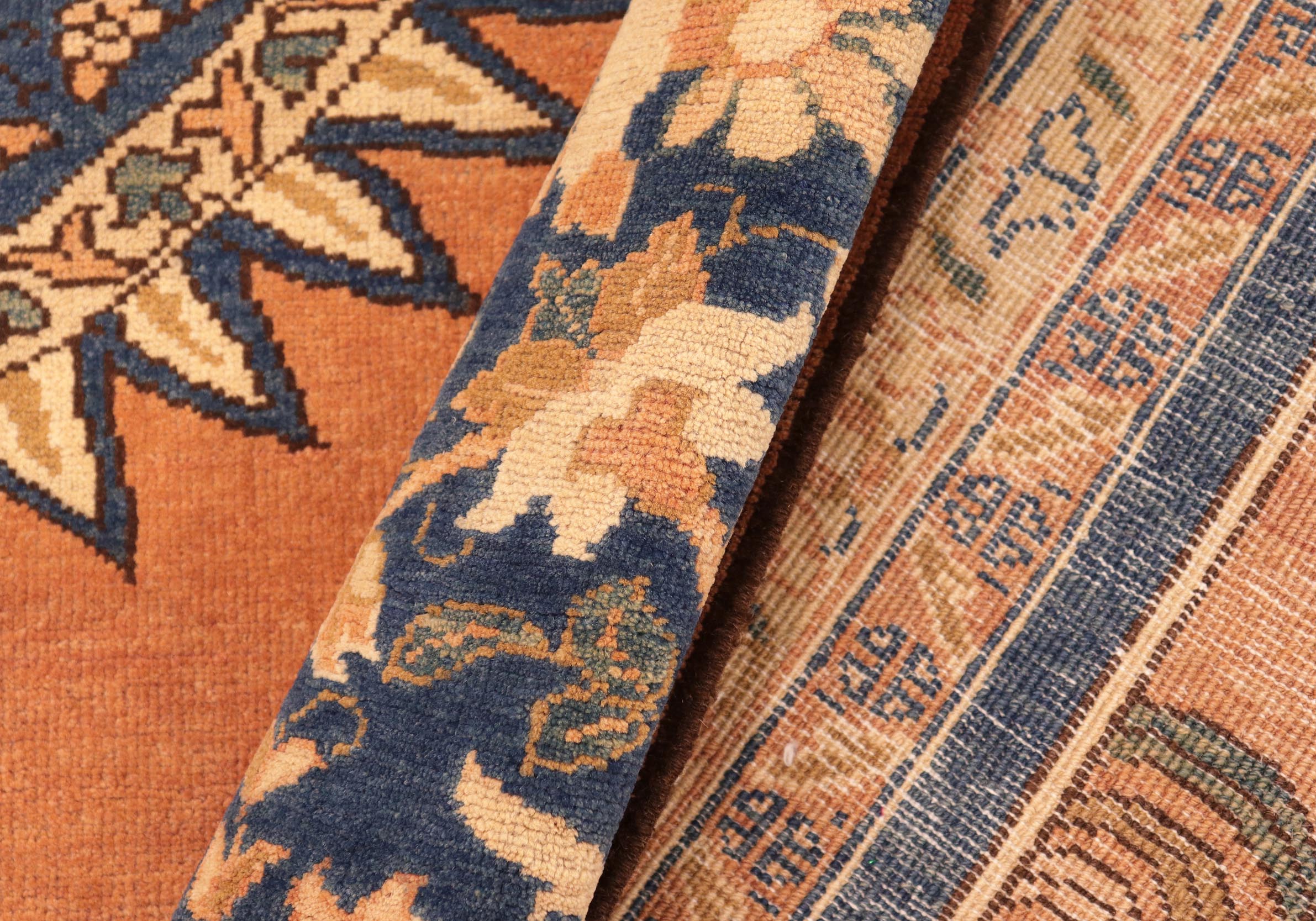 handmade Traditional Kafkaz Rust Blue Hand Knotted RECTANGLE 100% WOOL area rug 8' x 10'