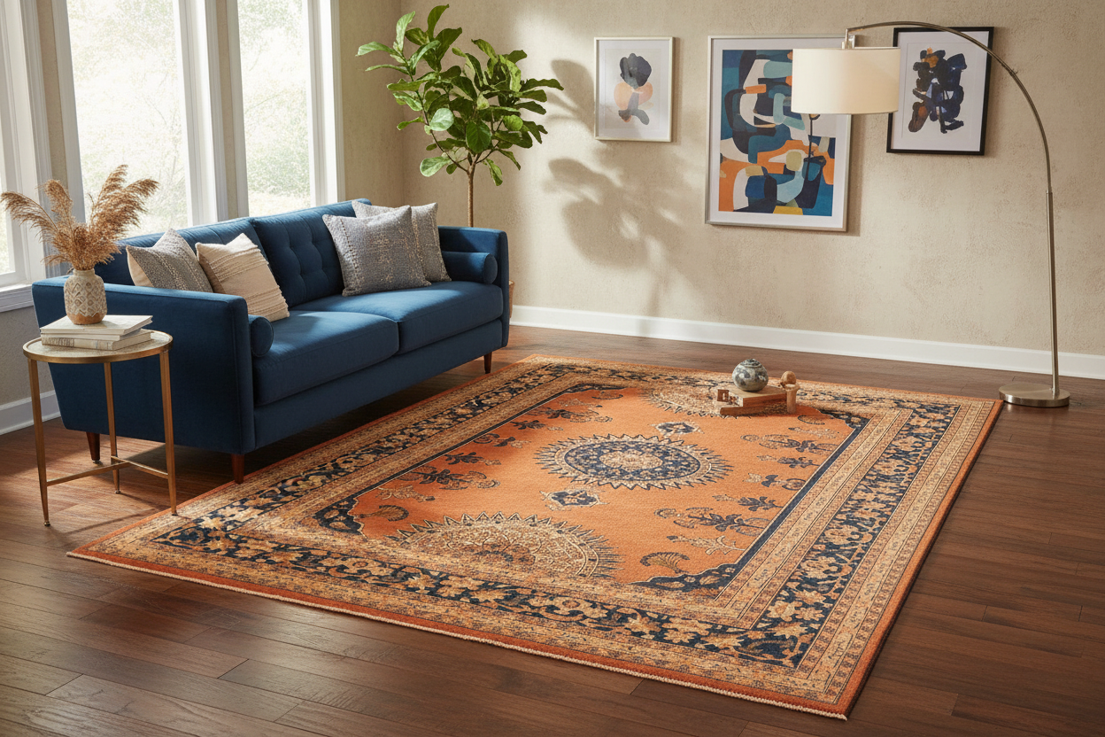 handmade Traditional Kafkaz Rust Blue Hand Knotted RECTANGLE 100% WOOL area rug 8' x 10'
