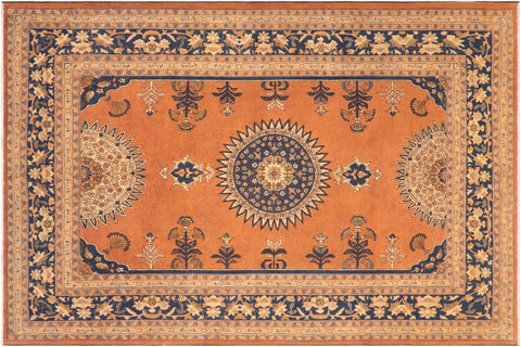 handmade Traditional Kafkaz Rust Blue Hand Knotted RECTANGLE 100% WOOL area rug 8' x 10'